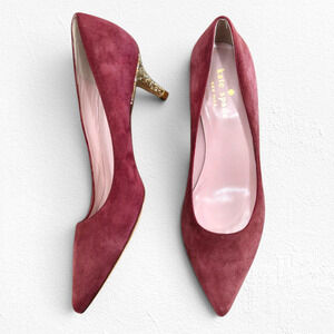 Vintage Y2K Kate Spade Burgundy Suede Glitter Kitten Heel Pumps Size 5C Italy